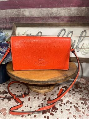 Coach Orange Pebbled Leather Crossbody Wallet